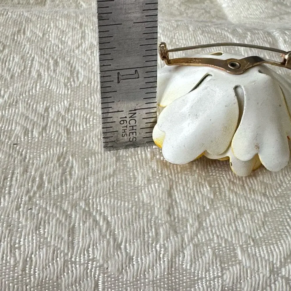 Vintage CORO Flower Brooch Large Yellow & Orange Enamel Metal Rhinestone Pin